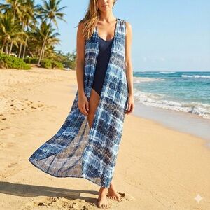 STEVE MADDEN Sheer Poly Chiffon Duster Vest Open Front Geometric Print O/S